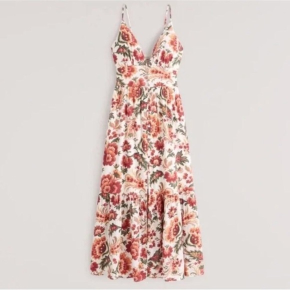 Abercrombie & Fitch Linen Blend Floral Button Front Maxi Dress XS Summer Boho - Picture 2 of 11
